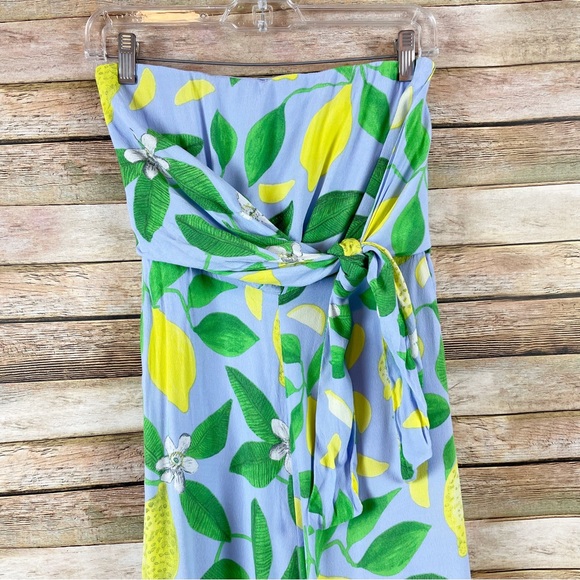 Anthropologie Maeve Lemon Grove Strapless Knot Detail Wide Leg Jumpsuit Size 0 - Picture 3 of 9